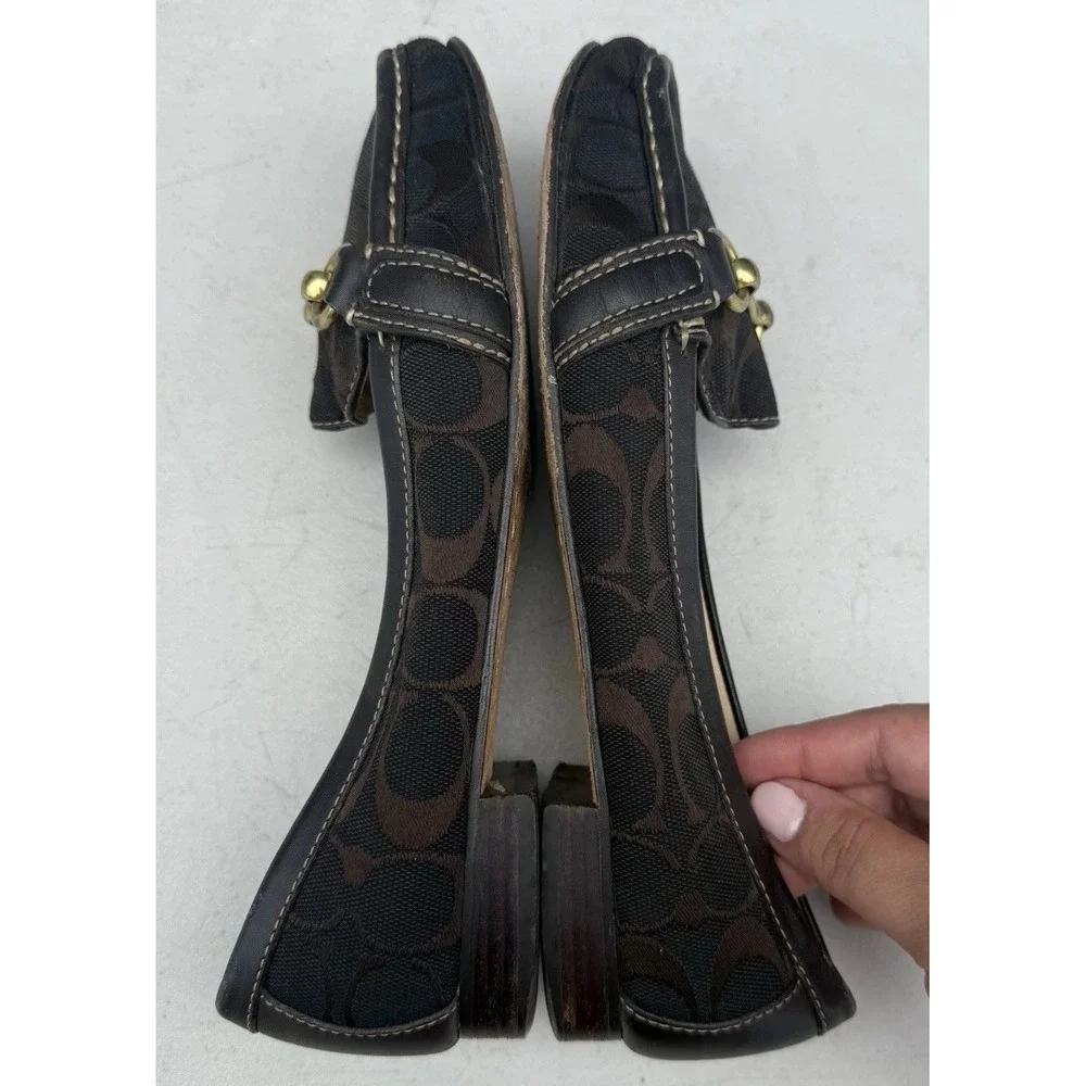 Coach Womens Loafers Chocolate Brown Signature Logo Gold Hamptons Hardware 8.5